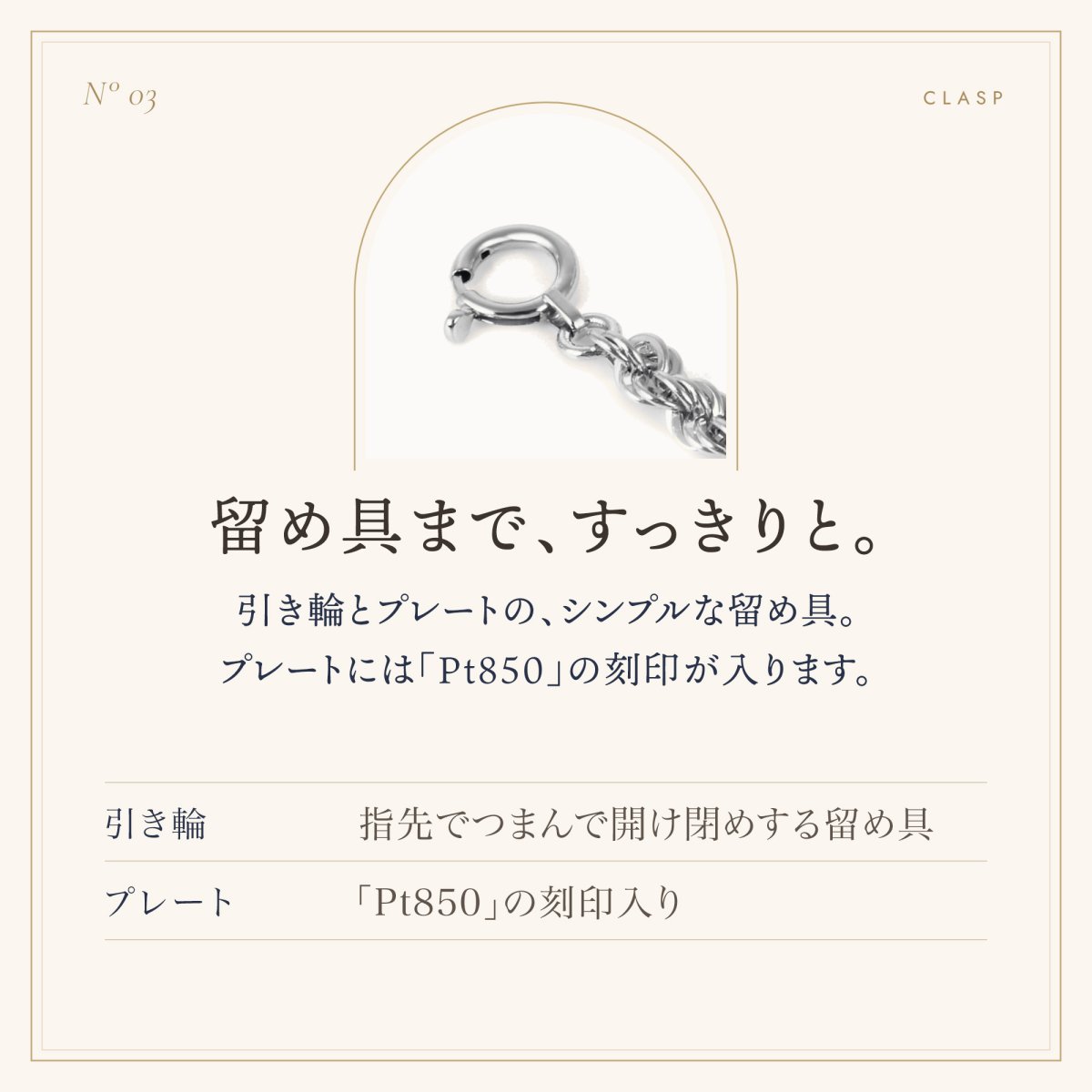引き輪とプレートの留め具（「Pt850」の刻印）