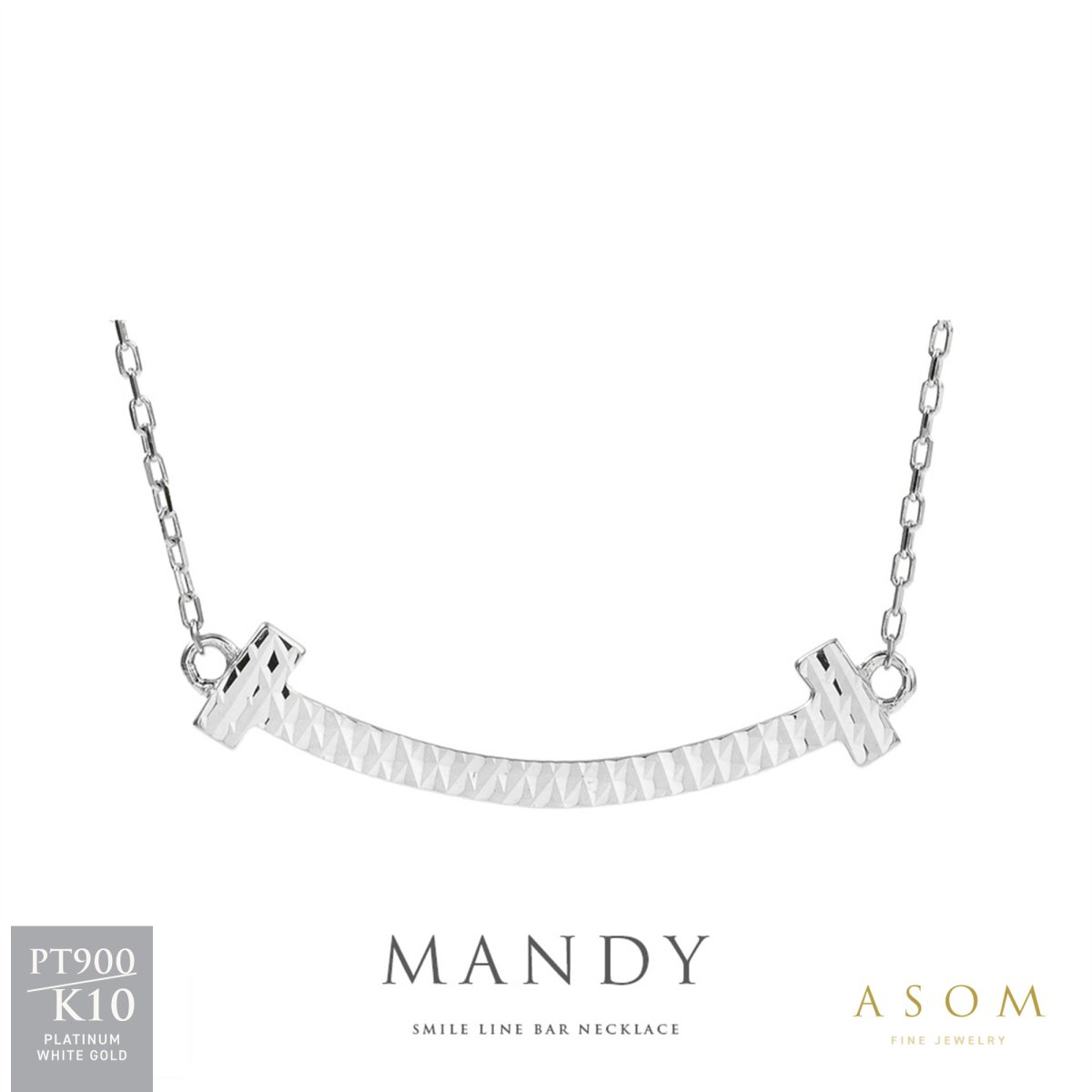 Mandy スマイル ダイヤモンドカット ライン バー ネックレス プラチナ・10金ホワイトゴールド（ASOM）