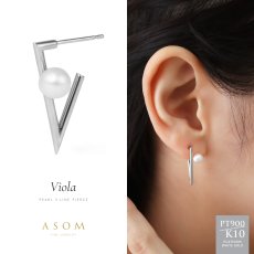 Viola 淡水パール V字 ピアス プラチナ・10金ホワイトゴールド（ASOM）