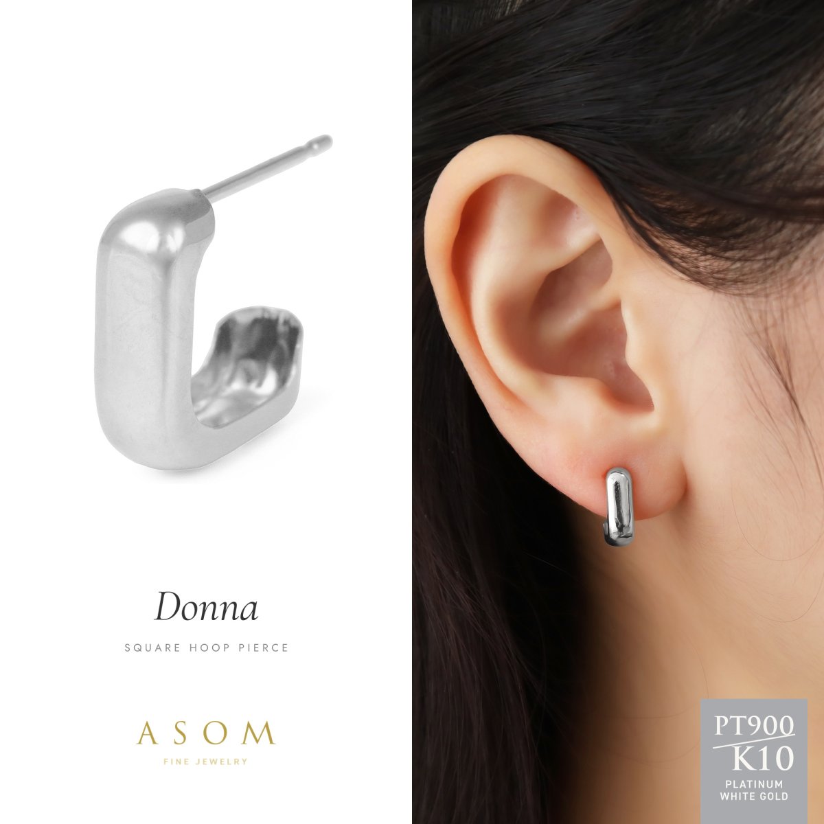 Donna スクエア フープピアス プラチナ・10金ホワイトゴールド（ASOM）