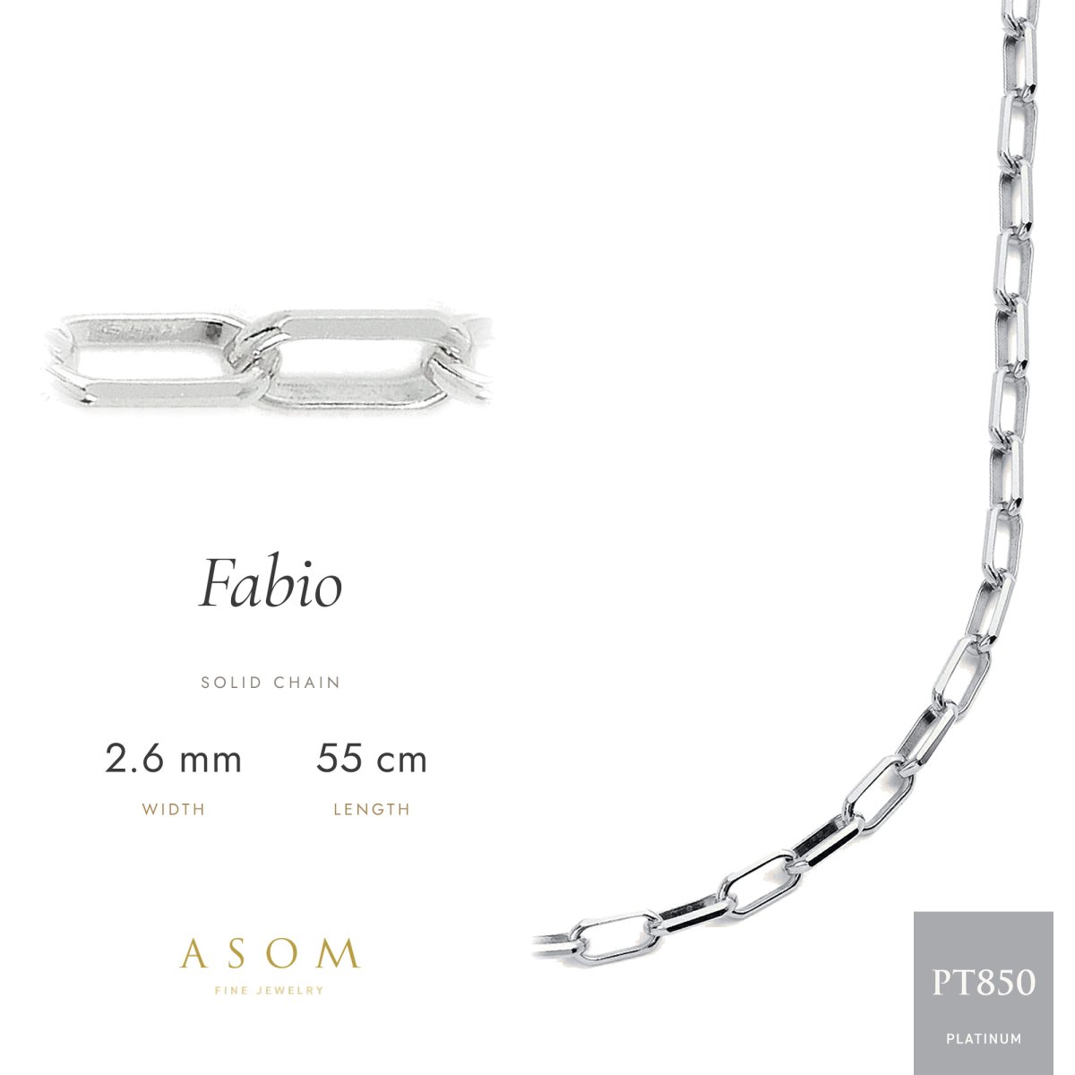 FABIO ソリッドチェーン 2.6mm幅 プラチナ 55cm（ASOM）