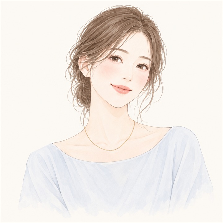 細い18金チェーンを首元につけた女性のイラスト