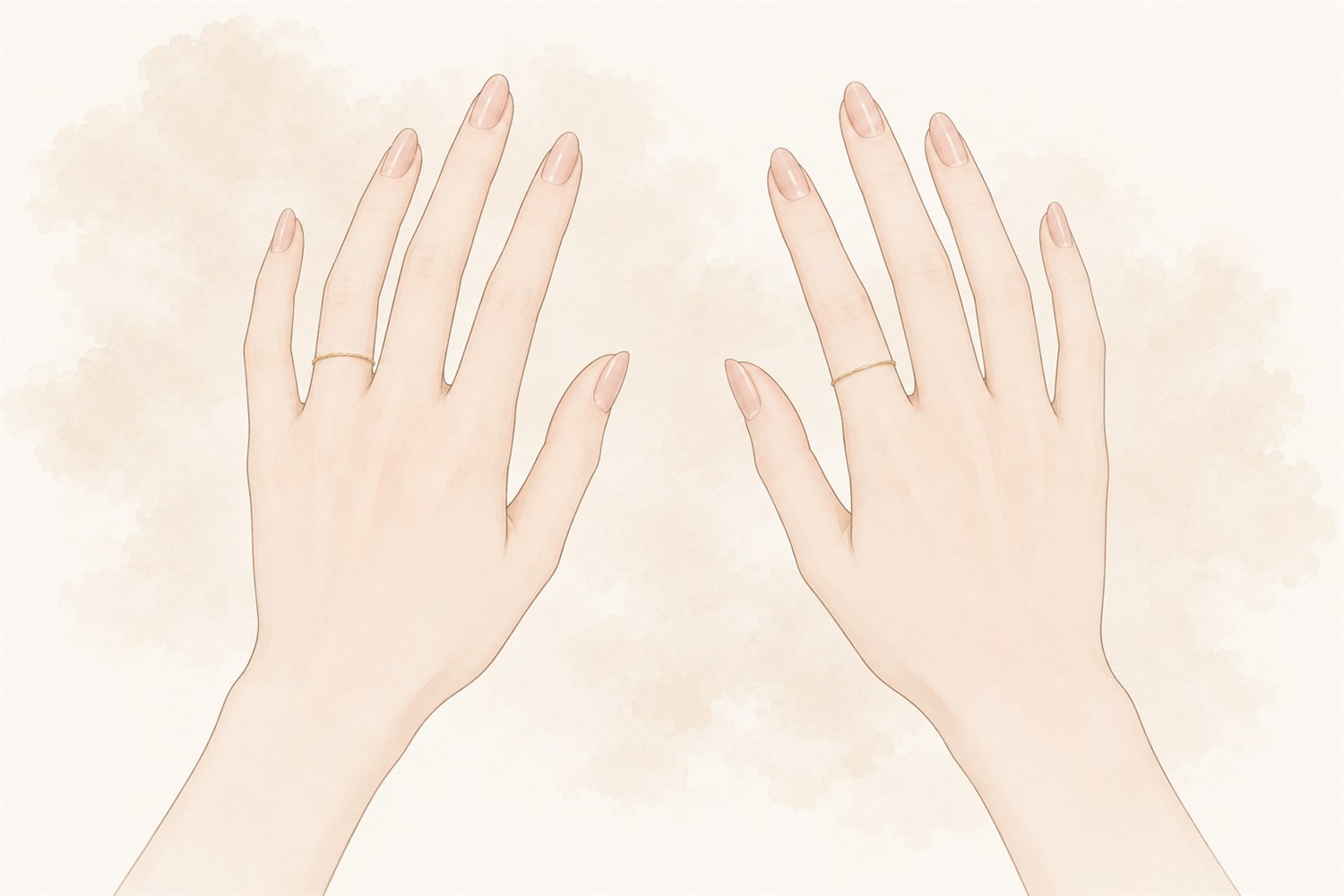 細いゴールドのリングをつけた、左手と右手のイラスト