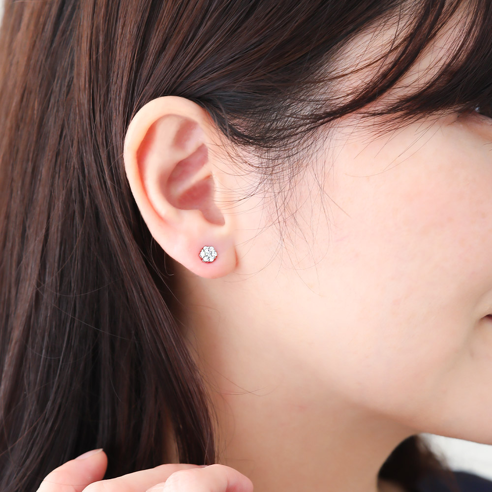 ダイヤモンド0.15ct クラスターピアス K18 ホワイトゴールド 片耳(1点) 画像4